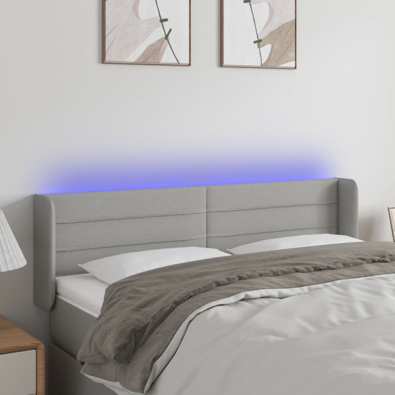 vidaXL Cabecero con LED de tela gris claro 147x16x78/88 cm