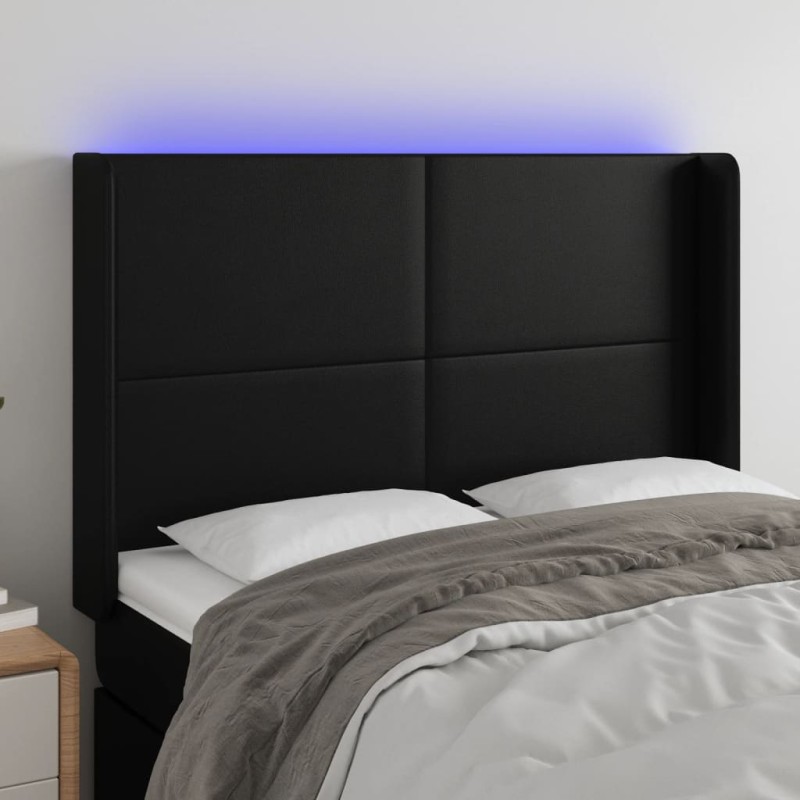 vidaXL Cabecero con LED cuero sintético negro 147x16x118/128 cm vidaXL Cabecero con LED cuero sintético negro 147x16x118/128 cm