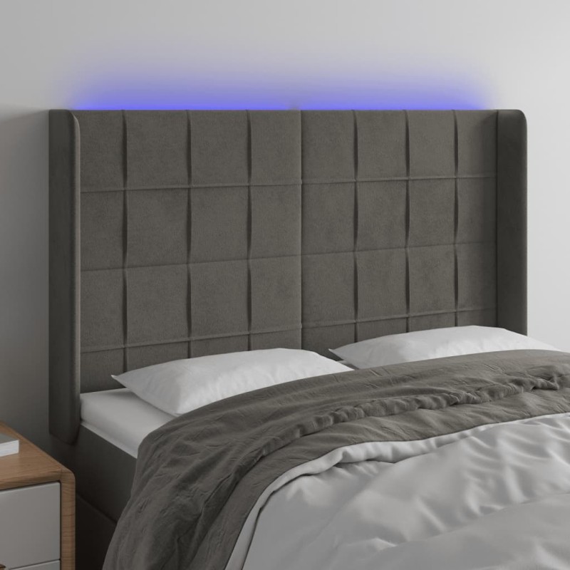 vidaXL Cabecero con LED de terciopelo gris oscuro 147x16x118/128 cm vidaXL Cabecero con LED de terciopelo gris oscuro 147x16x118/128 cm