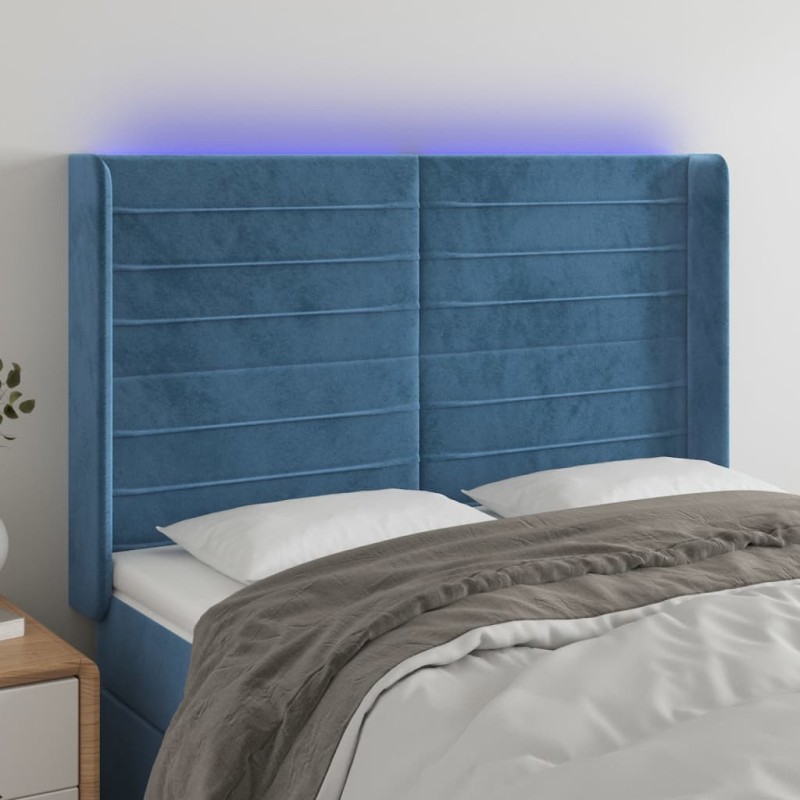 vidaXL Cabecero con LED de terciopelo azul oscuro 147x16x118/128 cm vidaXL Cabecero con LED de terciopelo azul oscuro 147x16x118/128 cm