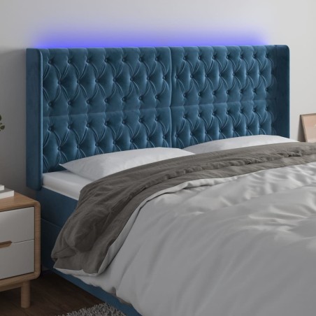 vidaXL Cabecero con LED de terciopelo azul oscuro 183x16x118/128 cm