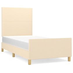 vidaXL Estructura de cama con cabecero de tela color crema 100x200 cm