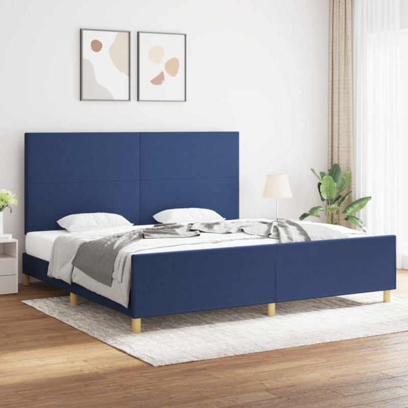 vidaXL Estructura de cama con cabecero de tela azul 200x200 cm vidaXL Estructura de cama con cabecero de tela azul 200x200 cm
