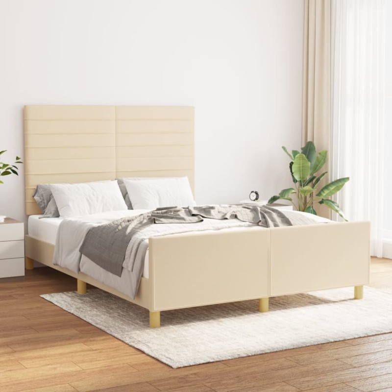 vidaXL Estructura de cama con cabecero de tela color crema 140x190 cm vidaXL Estructura de cama con cabecero de tela color crema 140x190 cm