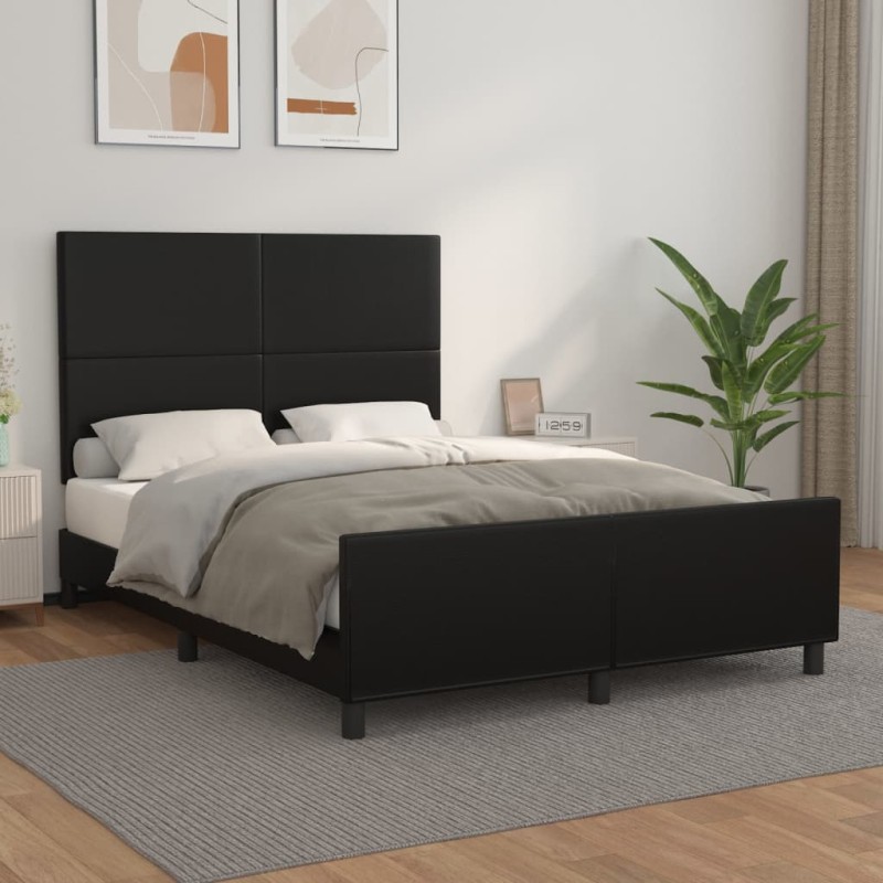vidaXL Estructura de cama con cabecero cuero sintético negro 140x190cm vidaXL Estructura de cama con cabecero cuero sintético negro 140x190cm