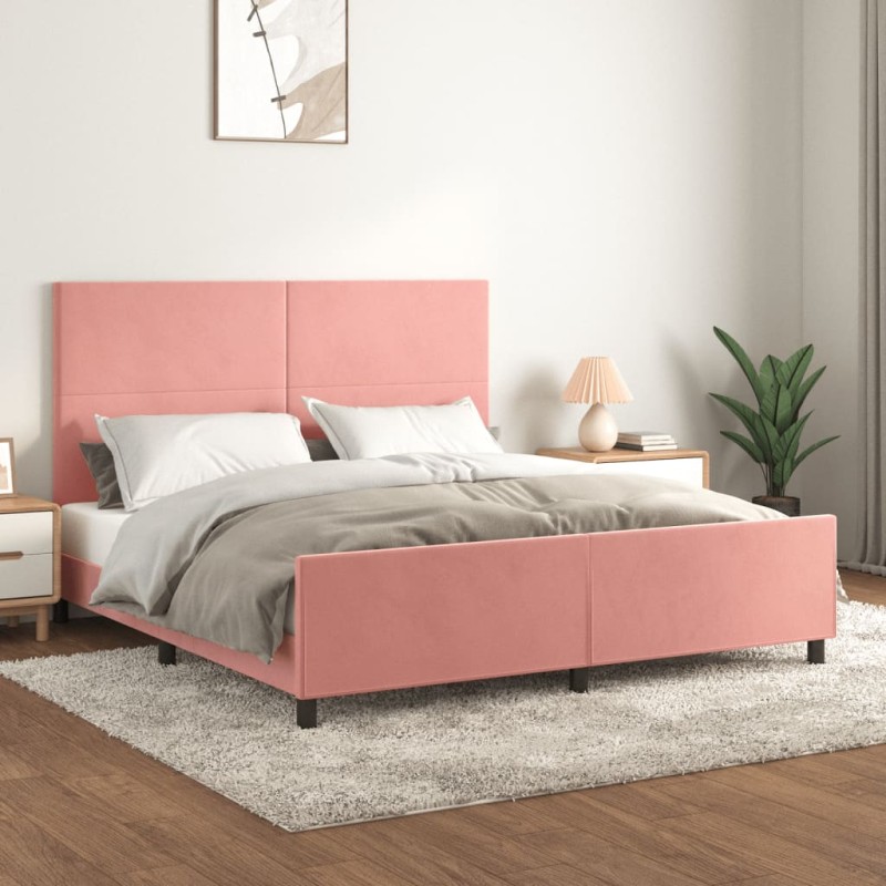 vidaXL Estructura de cama con cabecero de terciopelo rosa 160x200 cm vidaXL Estructura de cama con cabecero de terciopelo rosa 160x200 cm