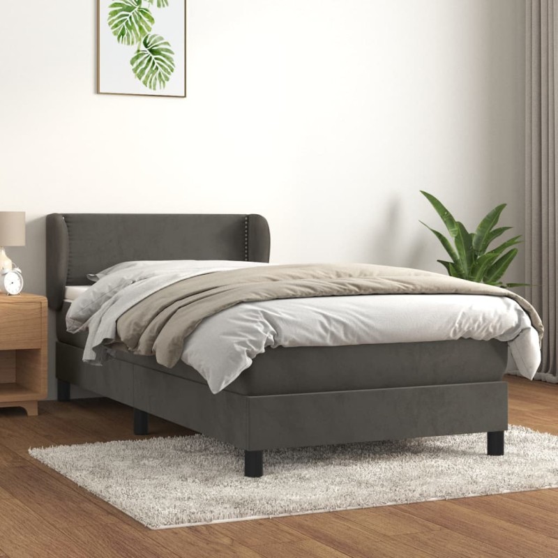 vidaXL Cama box spring con colchón terciopelo gris oscuro 100x200 cm vidaXL Cama box spring con colchón terciopelo gris oscuro 100x200 cm