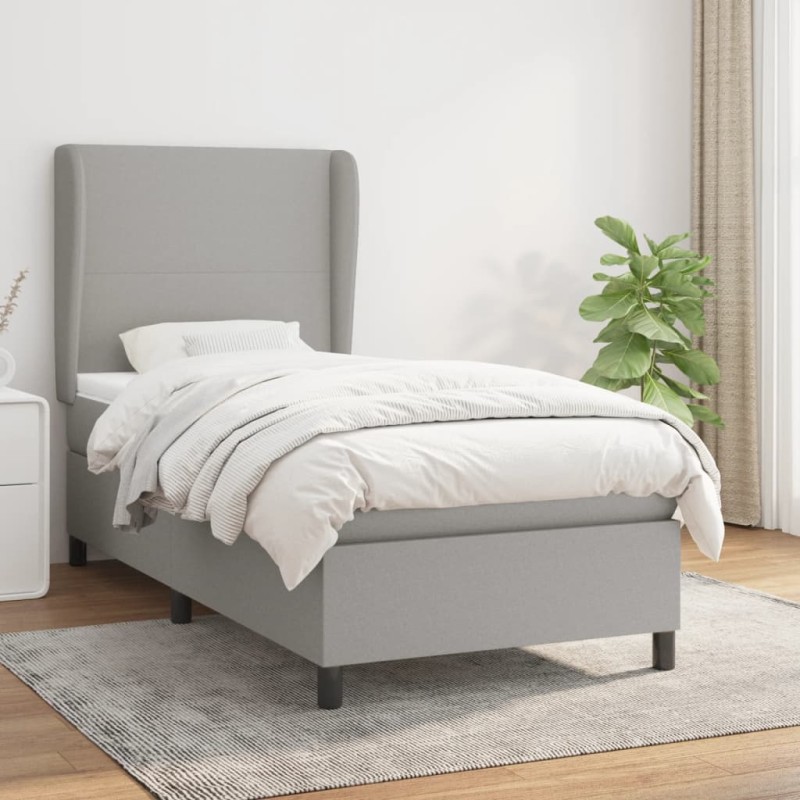 vidaXL Cama box spring con colchón tela gris claro 90x190 cm vidaXL Cama box spring con colchón tela gris claro 90x190 cm