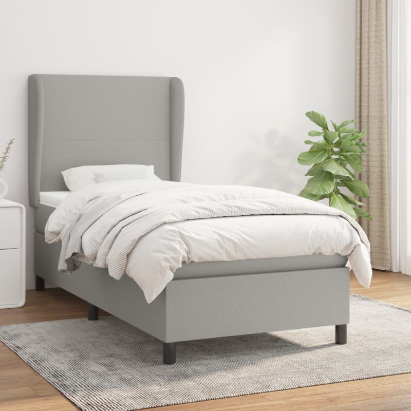 vidaXL Cama box spring con colchón tela gris claro 90x200 cm vidaXL Cama box spring con colchón tela gris claro 90x200 cm