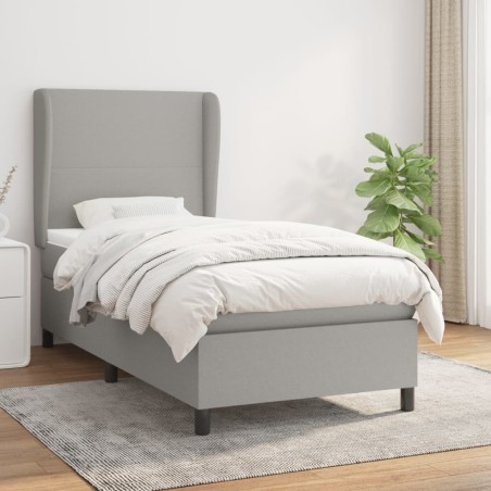 vidaXL Cama box spring con colchón tela gris claro 90x200 cm