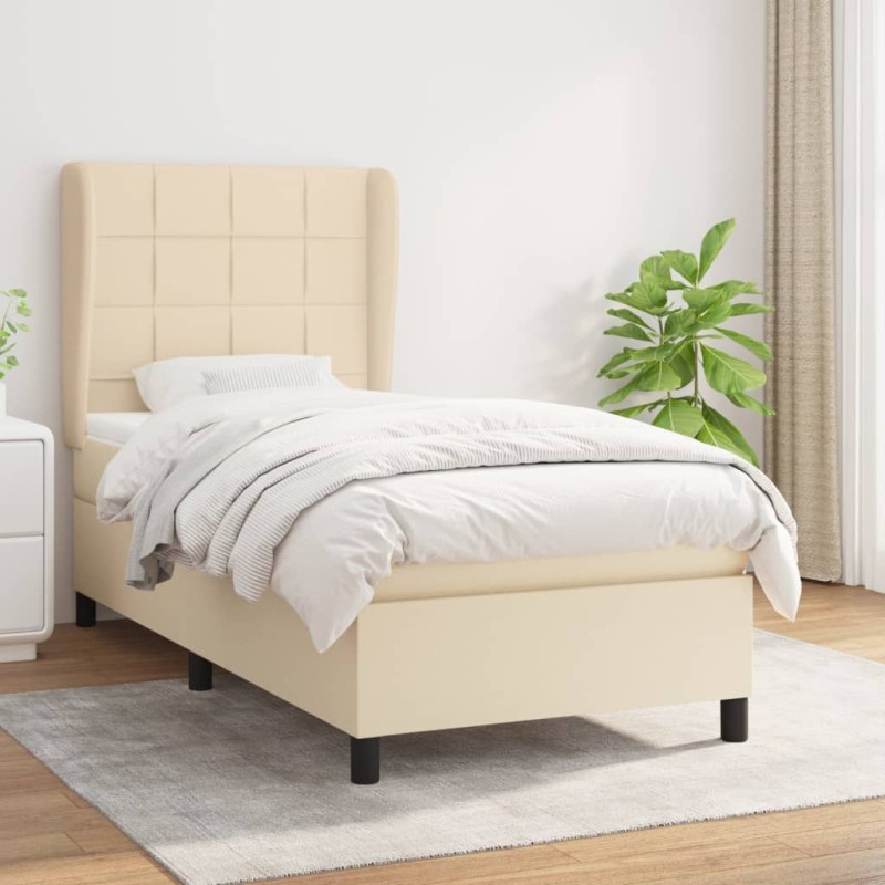 vidaXL Cama box spring con colchón tela color crema 90x190 cm