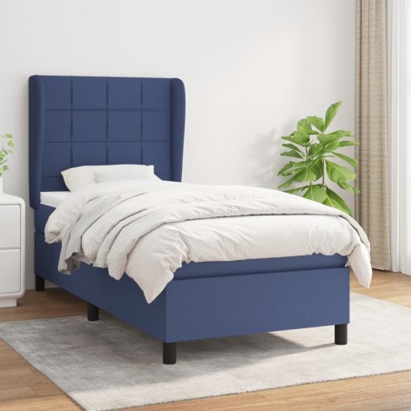 vidaXL Cama box spring con colchón tela azul 90x200 cm