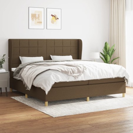 vidaXL Cama box spring con colchón tela marrón oscuro 200x200 cm