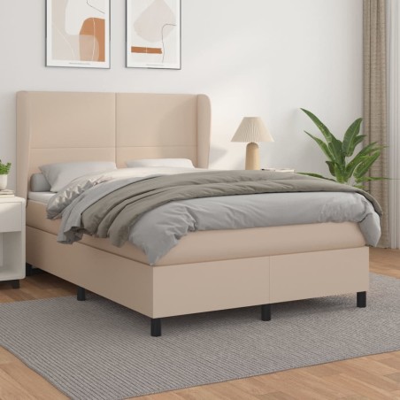 vidaXL Cama box spring con colchón cuero sintético capuchino 140x190cm