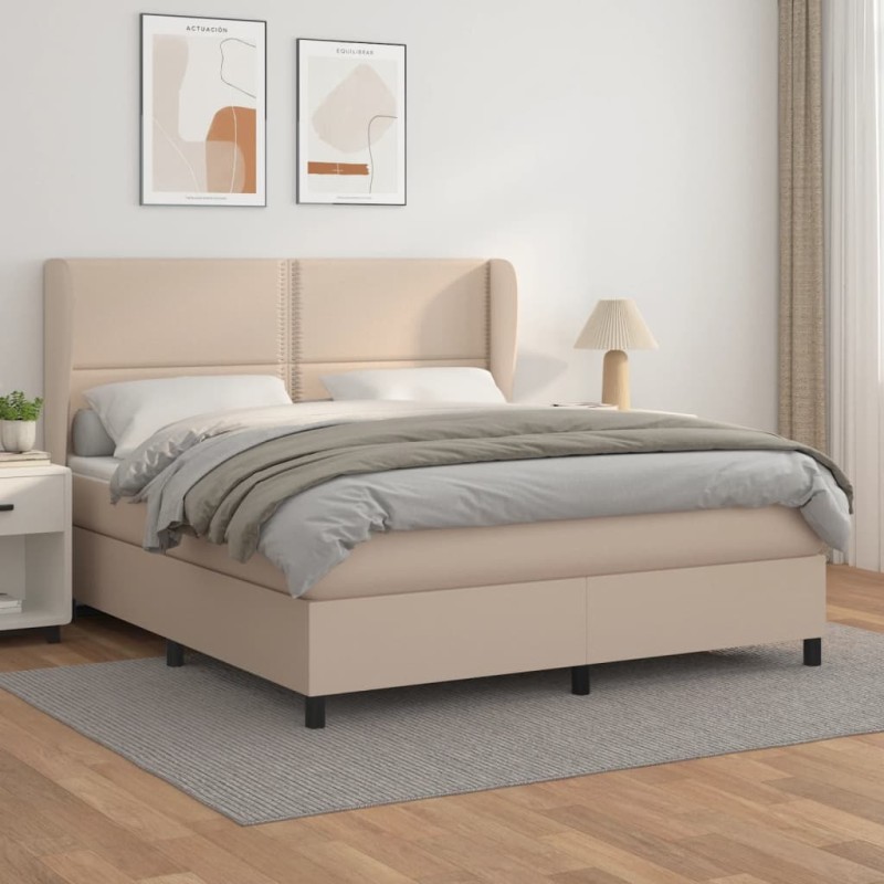 vidaXL Cama box spring con colchón cuero sintético capuchino 180x200cm vidaXL Cama box spring con colchón cuero sintético capuchino 180x200cm