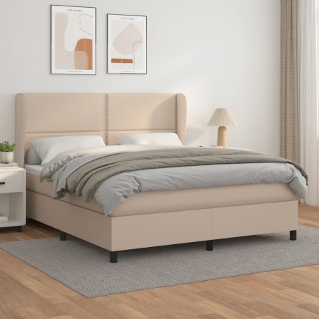 vidaXL Cama box spring con colchón cuero sintético capuchino 180x200cm