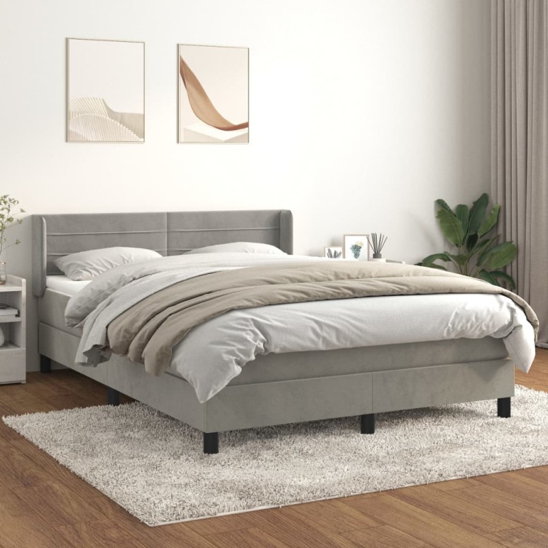 vidaXL Cama box spring con colchón terciopelo gris claro 140x200 cm vidaXL Cama box spring con colchón terciopelo gris claro 140x200 cm