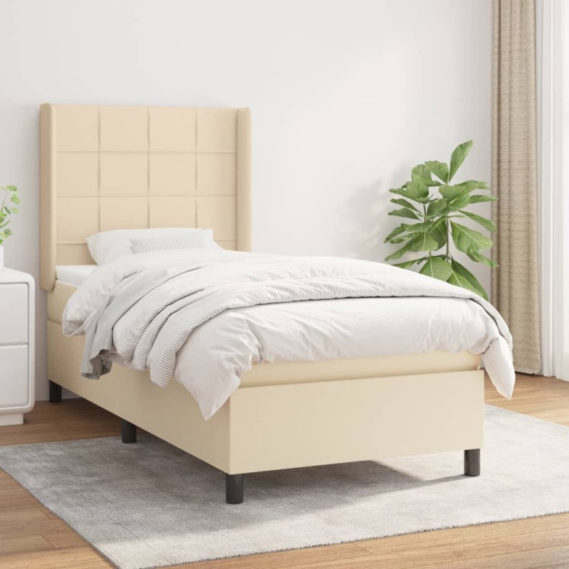 vidaXL Cama box spring con colchón tela color crema 100x200 cm vidaXL Cama box spring con colchón tela color crema 100x200 cm