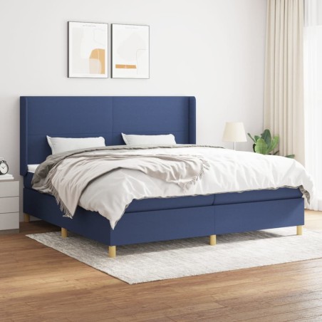 vidaXL Cama box spring con colchón tela azul 200x200 cm