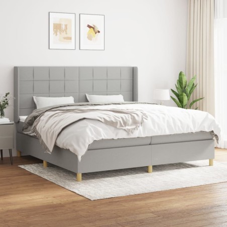 vidaXL Cama box spring con colchón tela gris claro 200x200 cm
