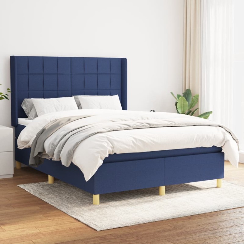 vidaXL Cama box spring con colchón tela azul 140x190 cm vidaXL Cama box spring con colchón tela azul 140x190 cm