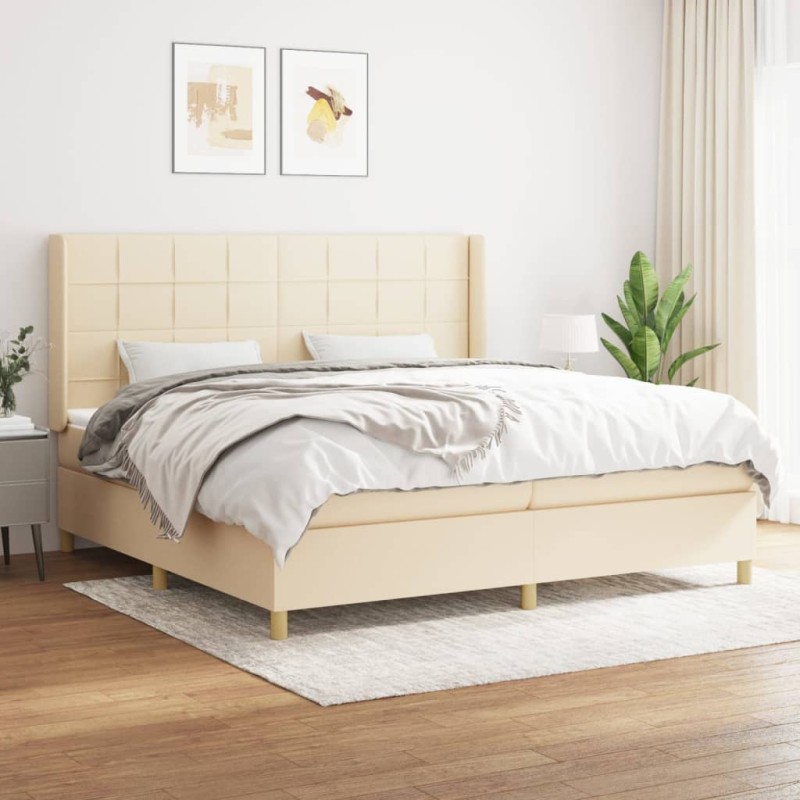vidaXL Cama box spring con colchón tela color crema 200x200 cm vidaXL Cama box spring con colchón tela color crema 200x200 cm