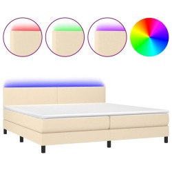 vidaXL Cama box spring con colchón y LED tela crema 200x200 cm