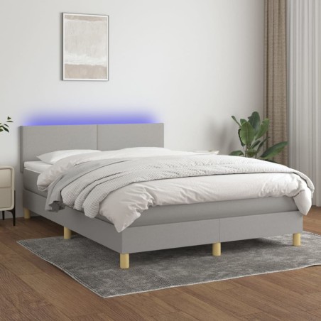 vidaXL Cama box spring colchón y luces LED tela gris claro 140x190 cm