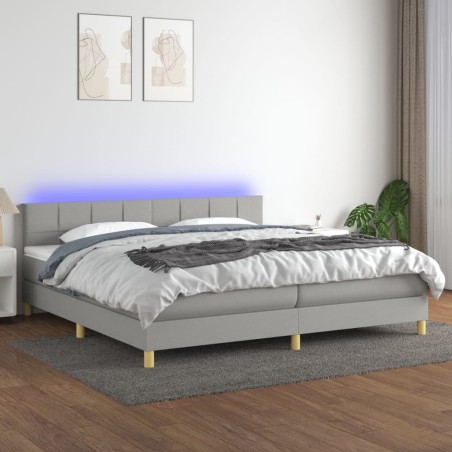 vidaXL Cama box spring con colchón tela y LED gris claro 200x200 cm