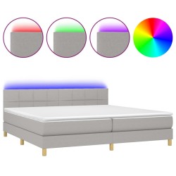 vidaXL Cama box spring con colchón tela y LED gris claro 200x200 cm