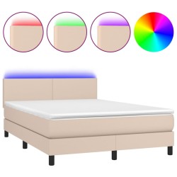 vidaXL Cama box spring colchón LED cuero sintético capuchino 140x190cm