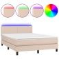 vidaXL Cama box spring colchón LED cuero sintético capuchino 140x190cm vidaXL Cama box spring colchón LED cuero sintético capuchino 140x190cm