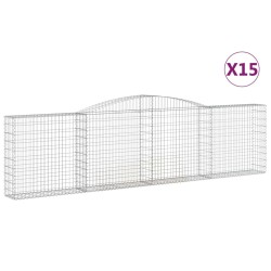 vidaXL Cestas de gaviones 15 uds forma de arco hierro 400x30x100/120cm