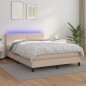 vidaXL Cama box spring colchón LED cuero sintético capuchino 140x200cm vidaXL Cama box spring colchón LED cuero sintético capuchino 140x200cm