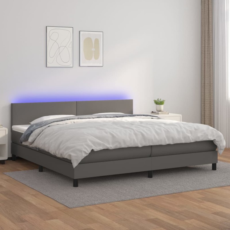 vidaXL Cama box spring colchón y LED cuero sintético gris 200x200 cm vidaXL Cama box spring colchón y LED cuero sintético gris 200x200 cm