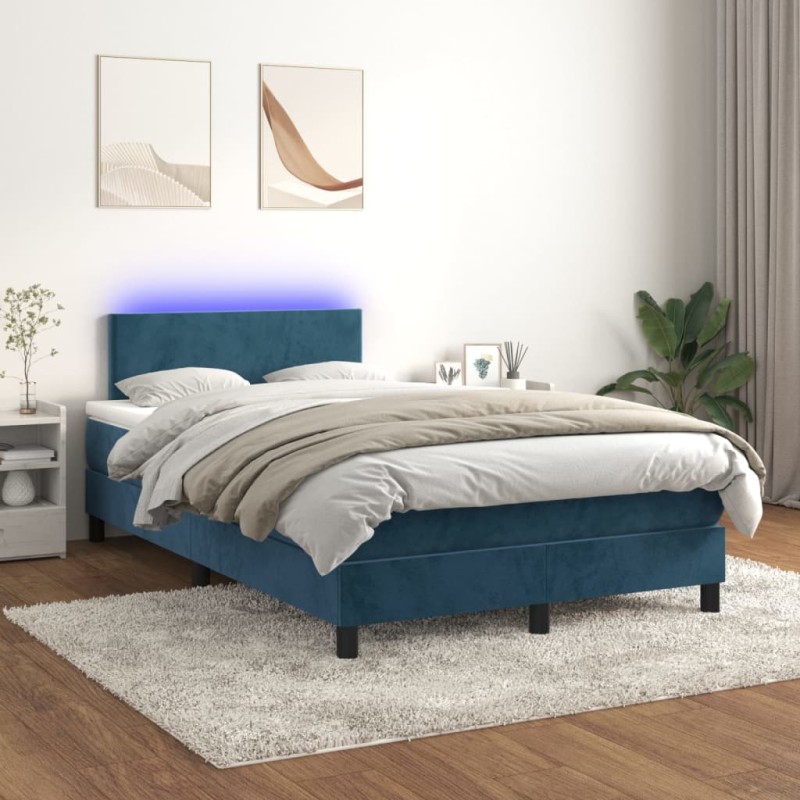vidaXL Cama box spring colchón y LED terciopelo azul oscuro 120x200 cm vidaXL Cama box spring colchón y LED terciopelo azul oscuro 120x200 cm