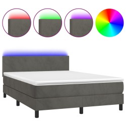 vidaXL Cama box spring colchón y LED terciopelo gris oscuro 140x190 cm