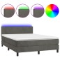 vidaXL Cama box spring colchón y LED terciopelo gris oscuro 140x190 cm