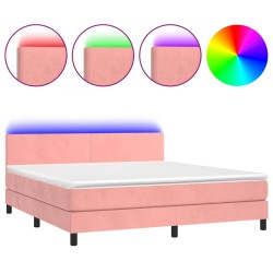 vidaXL Cama box spring colchón y LED terciopelo rosa 160x200 cm