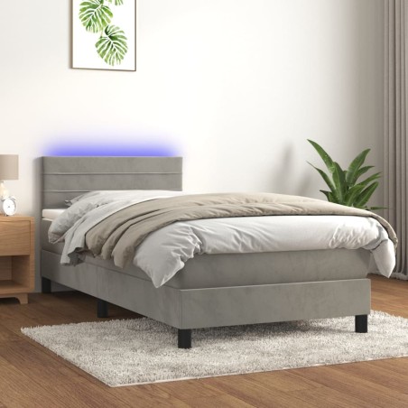 vidaXL Cama box spring colchón y LED terciopelo gris claro 80x200 cm