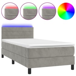 vidaXL Cama box spring colchón y LED terciopelo gris claro 80x200 cm