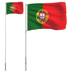 vidaXL Mástil y bandera de Portugal aluminio 5,55 m