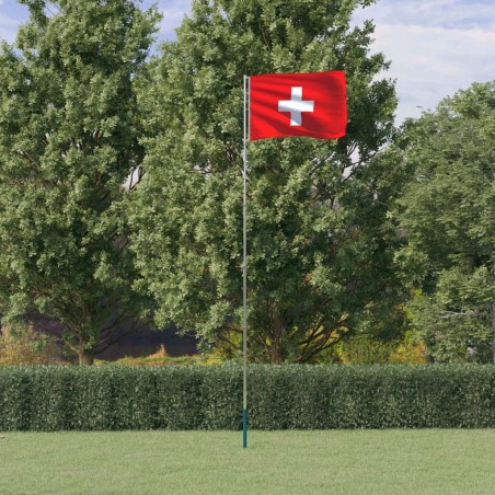 vidaXL Mástil y bandera de Suiza aluminio 5,55 m