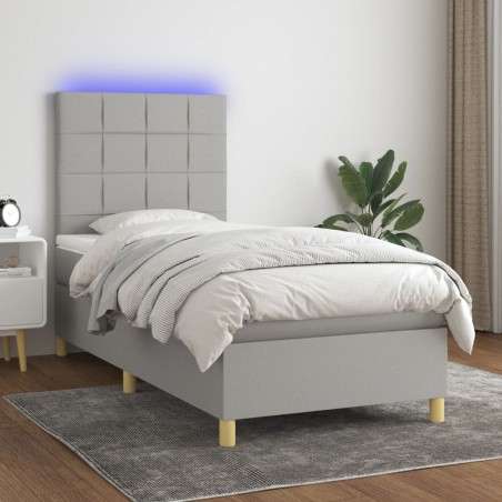vidaXL Cama box spring colchón y luces LED tela gris claro 100x200 cm