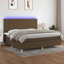 vidaXL Cama box spring colchón luces LED tela marrón oscuro 200x200 cm