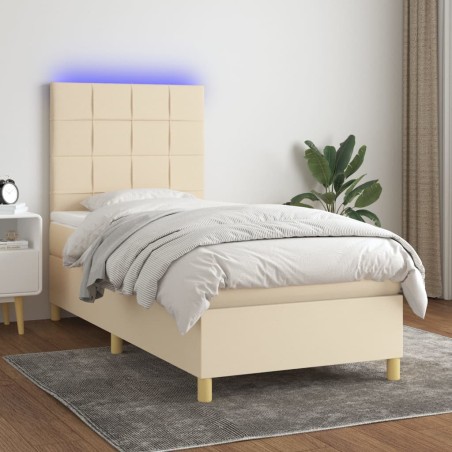 vidaXL Cama box spring colchón y luces LED tela crema 100x200 cm