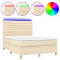 vidaXL Cama box spring colchón y luces LED tela crema 140x190 cm