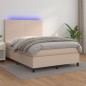 vidaXL Cama box spring colchón LED cuero sintético capuchino 140x200cm vidaXL Cama box spring colchón LED cuero sintético capuchino 140x200cm
