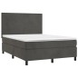 vidaXL Cama box spring colchón y LED terciopelo gris oscuro 140x200 cm