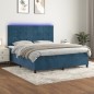 vidaXL Cama box spring colchón y LED terciopelo azul oscuro 180x200 cm